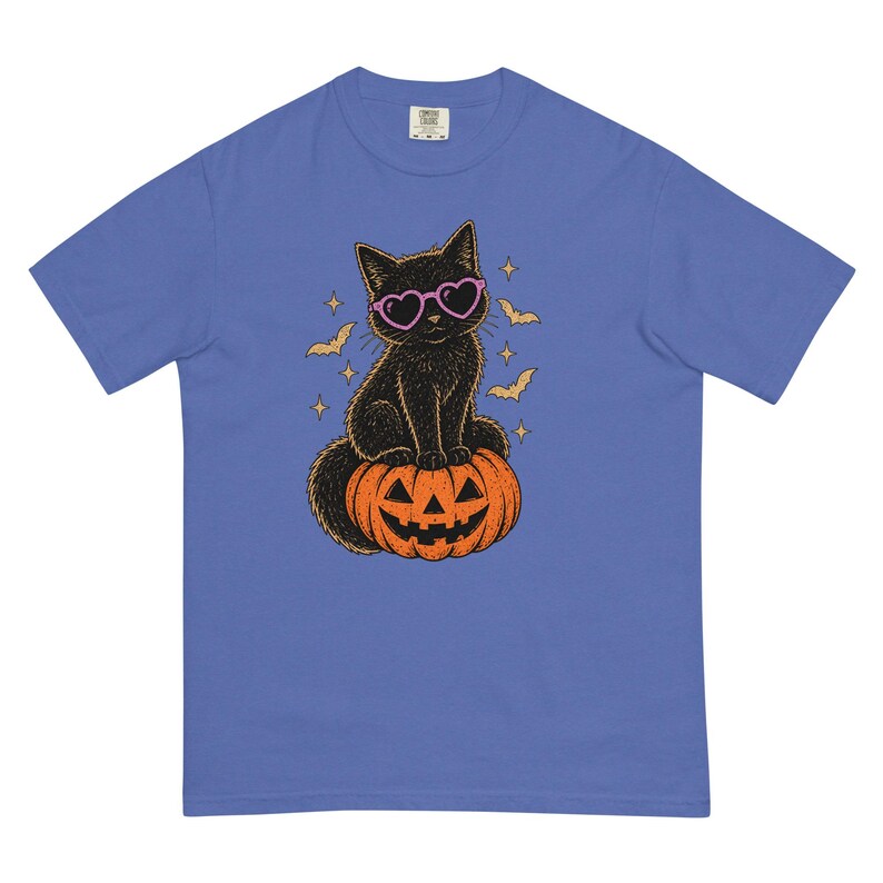 Halloween Black Cat Shirt, Cute Spooky Cat T-Shirt, Heart Sunglasses Cat Tee, Halloween Cat Lover Gift, Spooky Season Shirt