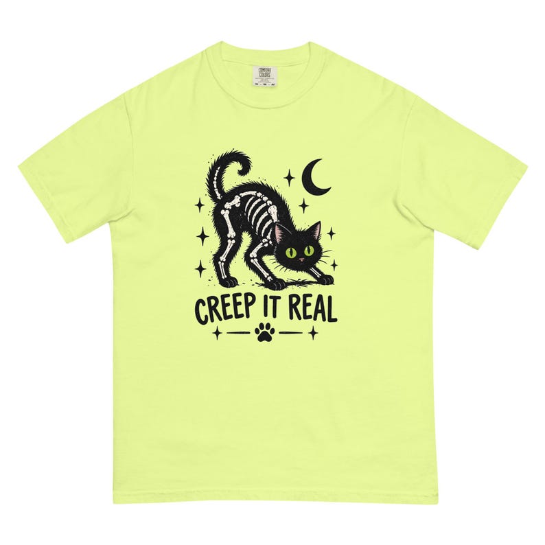 Creep It Real Black Cat Shirt, Skeleton Cat Halloween T-Shirt, Spooky Cat Tee, Gothic Cat Lover Shirt, Halloween Gift