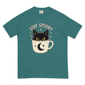 Stay Spooky Black Cat Shirt, Halloween Cat T-Shirt, Cute Gothic Cat Tee, Witchy Fall Shirt, Cat Lover Halloween Gift