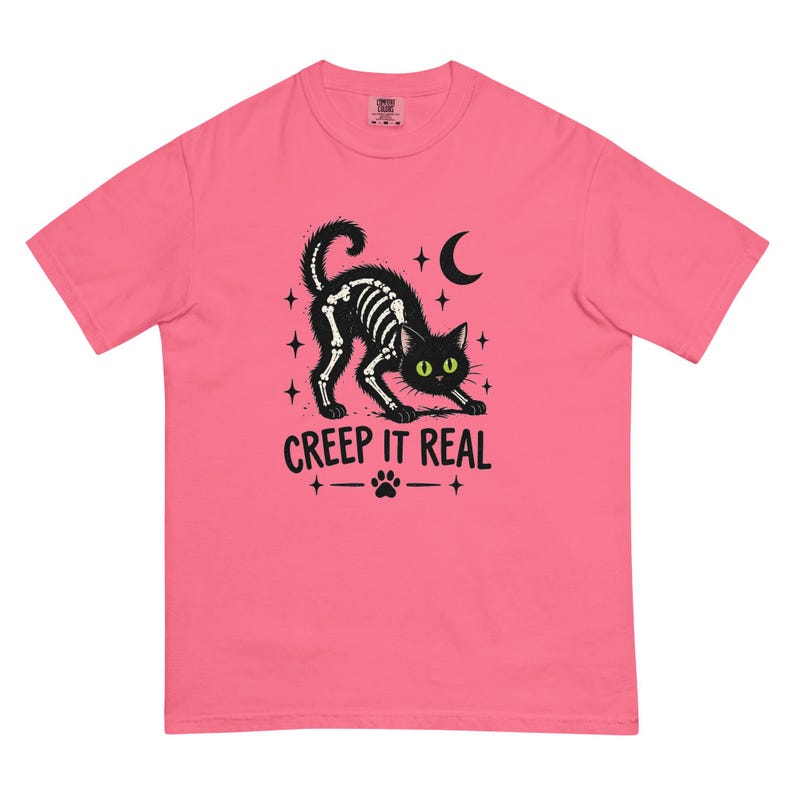 Creep It Real Black Cat Shirt, Skeleton Cat Halloween T-Shirt, Spooky Cat Tee, Gothic Cat Lover Shirt, Halloween Gift