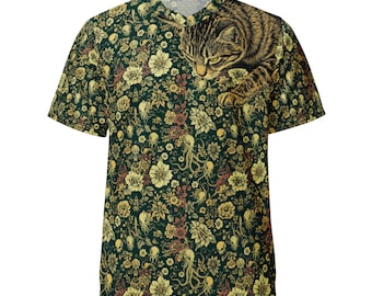 Maglia sportiva con stampa floreale e gatto gotico / Tessuto riciclato con stampa integrale