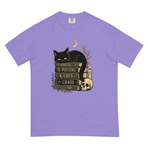 Spells Potions Cats Chaos Shirt, Witchy Black Cat T-Shirt, Gothic Halloween Tee, Cat Lover Witch Shirt, Spooky Season Gift