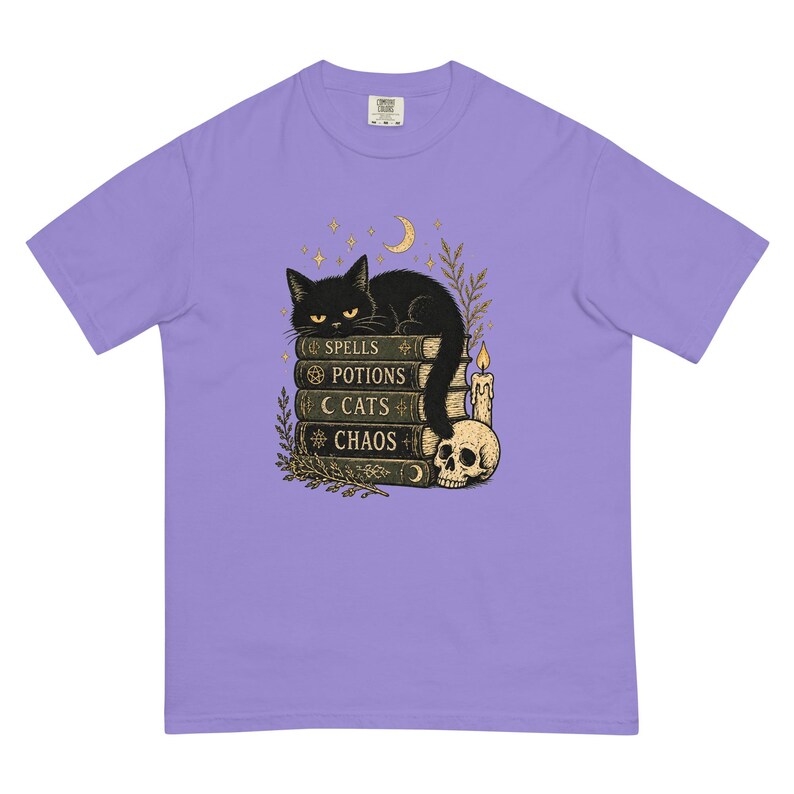 Spells Potions Cats Chaos Shirt, Witchy Black Cat T-Shirt, Gothic Halloween Tee, Cat Lover Witch Shirt, Spooky Season Gift