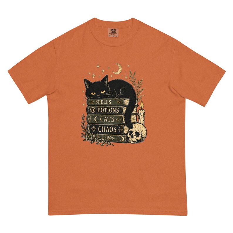 Spells Potions Cats Chaos Shirt, Witchy Black Cat T-Shirt, Gothic Halloween Tee, Cat Lover Witch Shirt, Spooky Season Gift