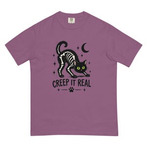 Creep It Real Black Cat Shirt, Skeleton Cat Halloween T-Shirt, Spooky Cat Tee, Gothic Cat Lover Shirt, Halloween Gift