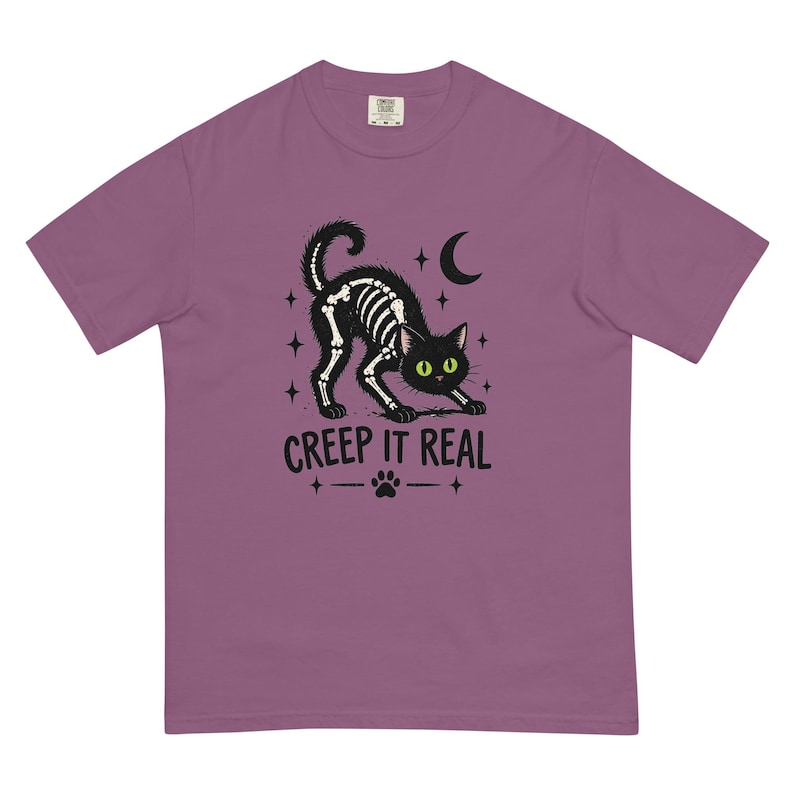 Creep It Real Black Cat Shirt, Skeleton Cat Halloween T-Shirt, Spooky Cat Tee, Gothic Cat Lover Shirt, Halloween Gift