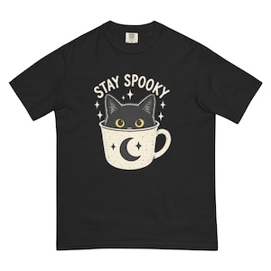 Stay Spooky Black Cat Shirt, Halloween Cat T-Shirt, Cute Gothic Cat Tee, Witchy Fall Shirt, Cat Lover Halloween Gift