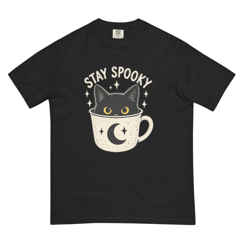 Stay Spooky Black Cat Shirt, Halloween Cat T-Shirt, Cute Gothic Cat Tee, Witchy Fall Shirt, Cat Lover Halloween Gift