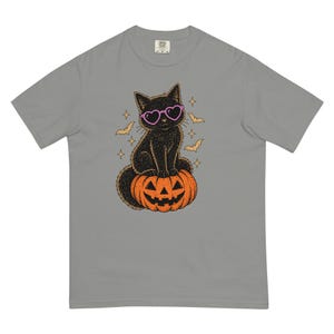Halloween Black Cat Shirt, Cute Spooky Cat T-Shirt, Heart Sunglasses Cat Tee, Halloween Cat Lover Gift, Spooky Season Shirt