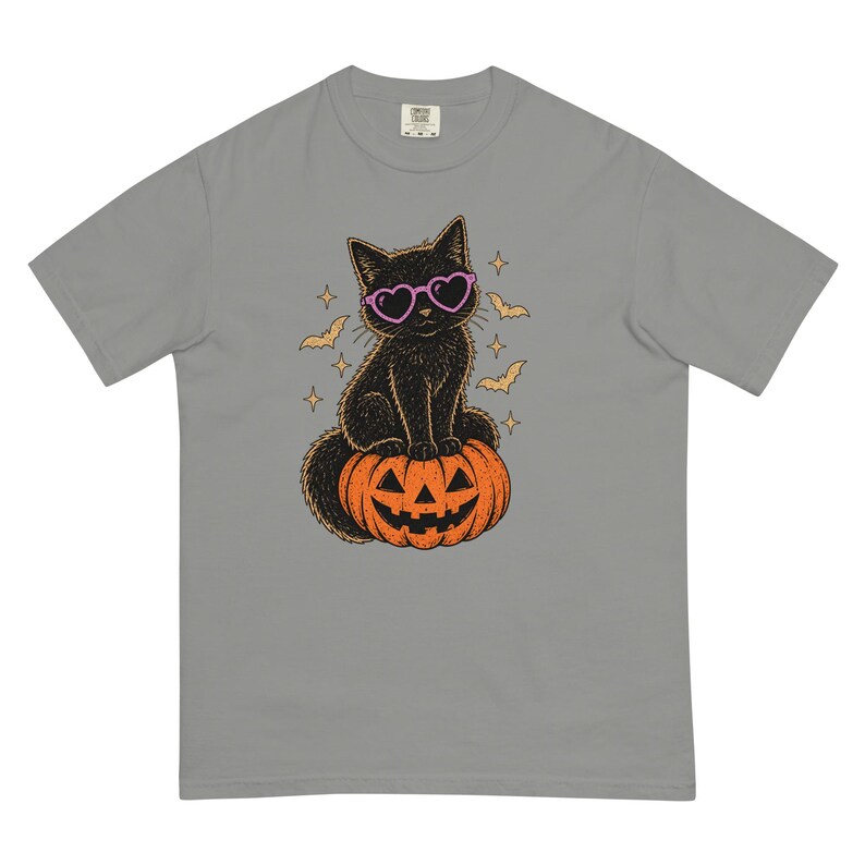 Halloween Black Cat Shirt, Cute Spooky Cat T-Shirt, Heart Sunglasses Cat Tee, Halloween Cat Lover Gift, Spooky Season Shirt