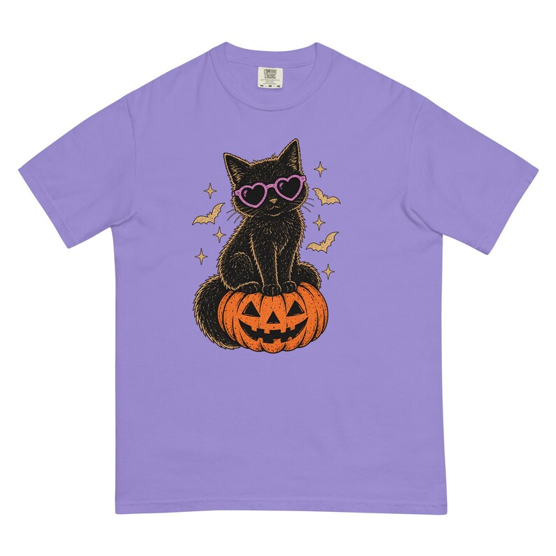Halloween Black Cat Shirt, Cute Spooky Cat T-Shirt, Heart Sunglasses Cat Tee, Halloween Cat Lover Gift, Spooky Season Shirt