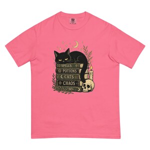 Spells Potions Cats Chaos Shirt, Witchy Black Cat T-Shirt, Gothic Halloween Tee, Cat Lover Witch Shirt, Spooky Season Gift