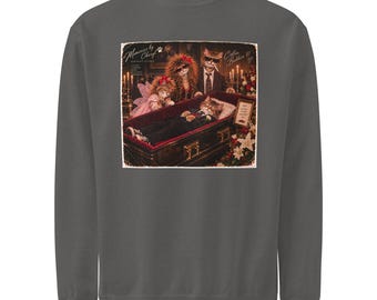 Bluza z kapturem Coffin Buddies '87 Gothic Cat, Comfort Colors, Halloween, z okrągłym dekoltem