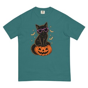 Halloween Black Cat Shirt, Cute Spooky Cat T-Shirt, Heart Sunglasses Cat Tee, Halloween Cat Lover Gift, Spooky Season Shirt