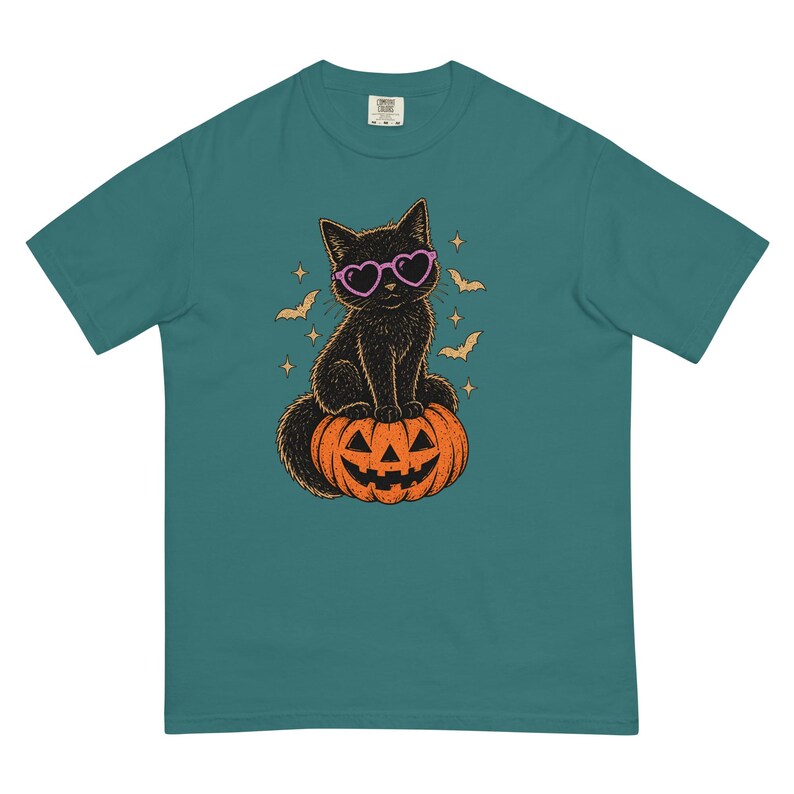 Halloween Black Cat Shirt, Cute Spooky Cat T-Shirt, Heart Sunglasses Cat Tee, Halloween Cat Lover Gift, Spooky Season Shirt