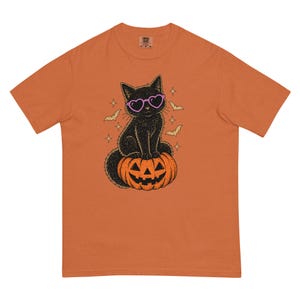 Halloween Black Cat Shirt, Cute Spooky Cat T-Shirt, Heart Sunglasses Cat Tee, Halloween Cat Lover Gift, Spooky Season Shirt