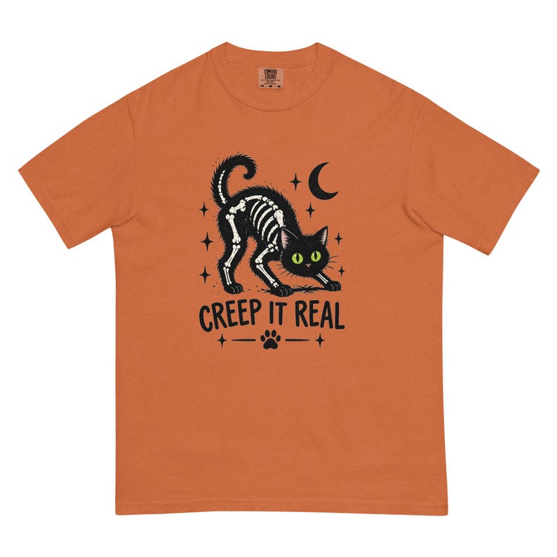 Creep It Real Black Cat Shirt, Skeleton Cat Halloween T-Shirt, Spooky Cat Tee, Gothic Cat Lover Shirt, Halloween Gift