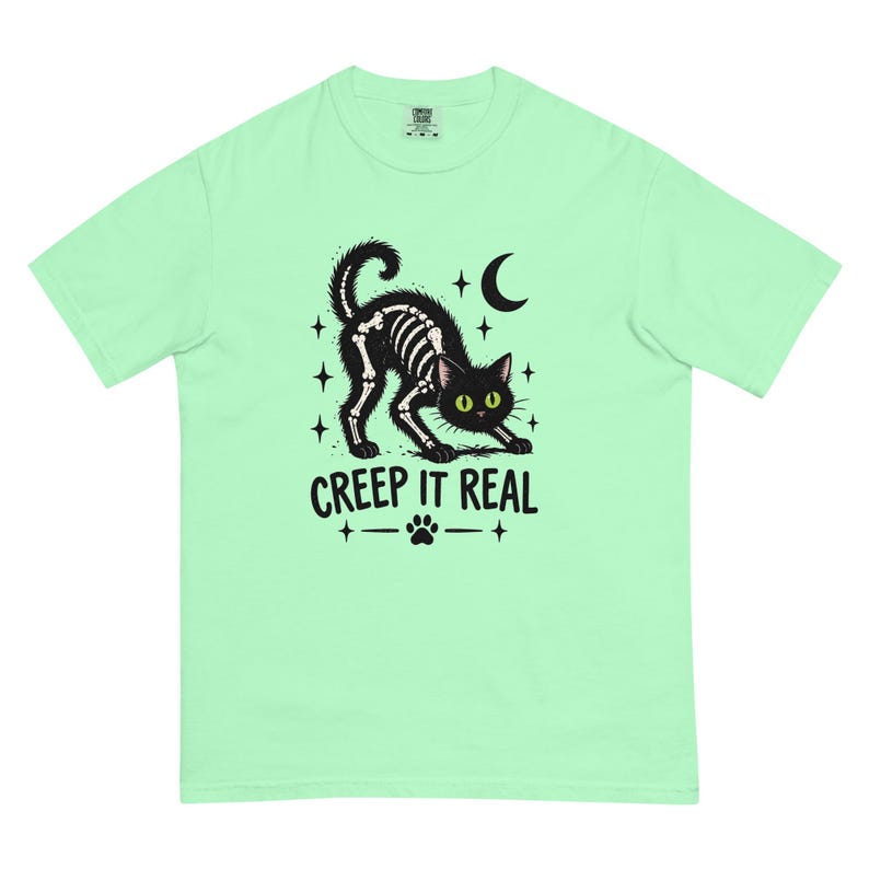 Creep It Real Black Cat Shirt, Skeleton Cat Halloween T-Shirt, Spooky Cat Tee, Gothic Cat Lover Shirt, Halloween Gift