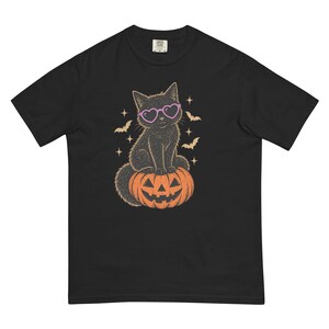 Halloween Black Cat Shirt, Cute Spooky Cat T-Shirt, Heart Sunglasses Cat Tee, Halloween Cat Lover Gift, Spooky Season Shirt