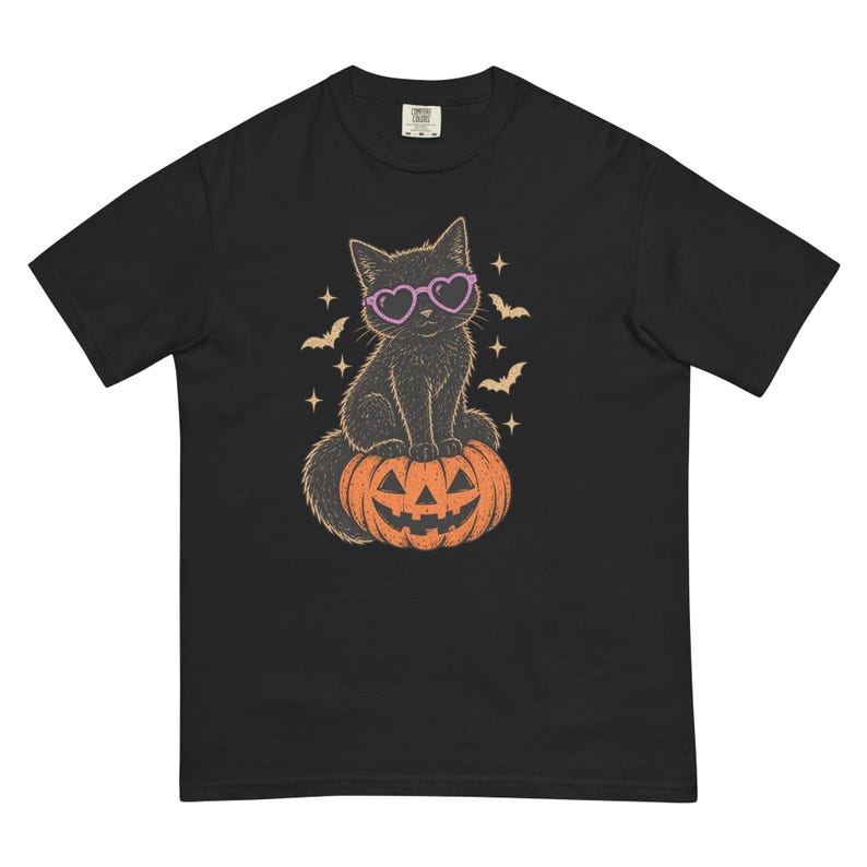 Halloween Black Cat Shirt, Cute Spooky Cat T-Shirt, Heart Sunglasses Cat Tee, Halloween Cat Lover Gift, Spooky Season Shirt