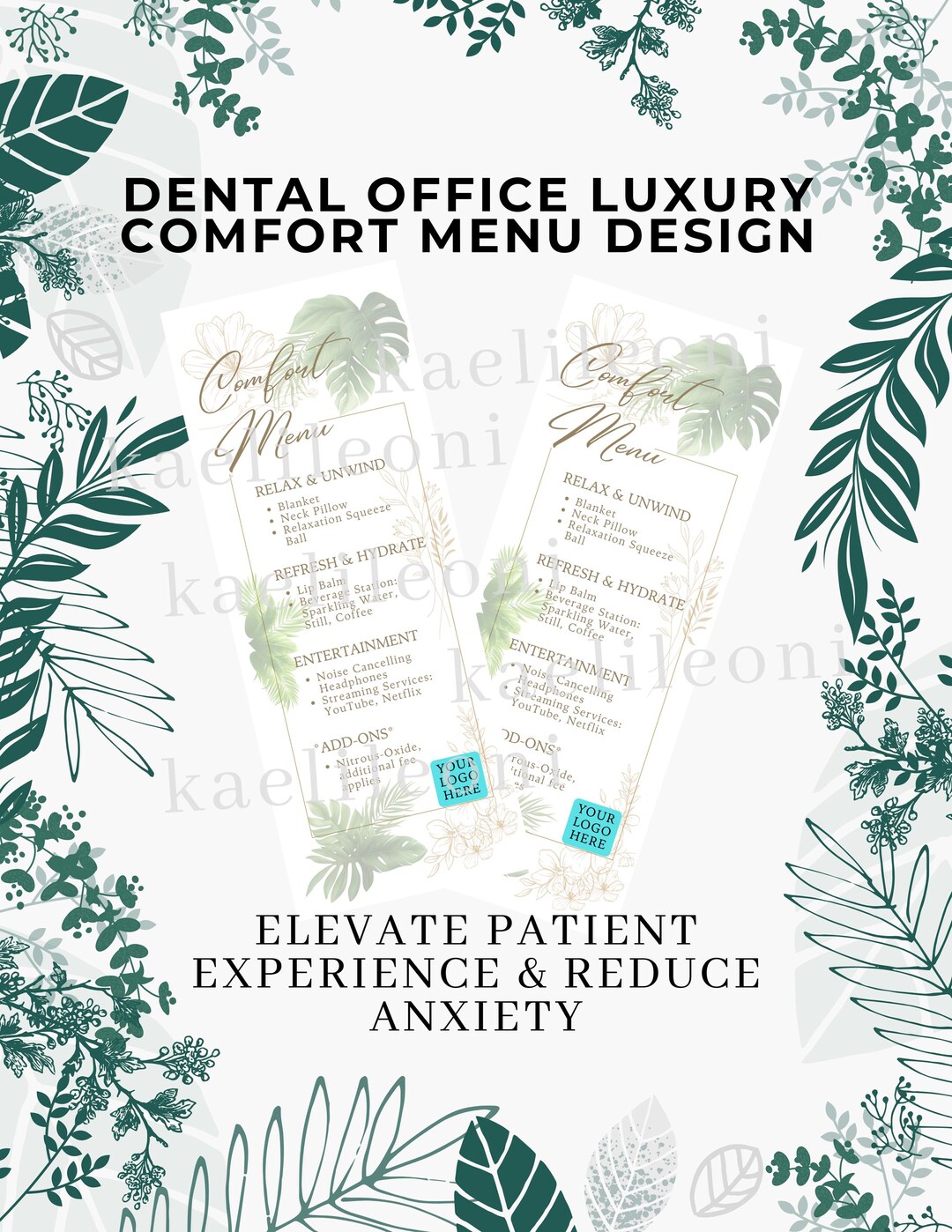 Custom Dental Office Patient Amenities Menu, Comfort Menu Template ...