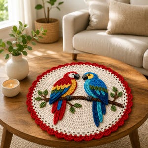 Tropical Macaw Crochet Pattern PDF, Parrot Wall Hanging, Table Centerpiece, Bird Appliqué, Instant Download