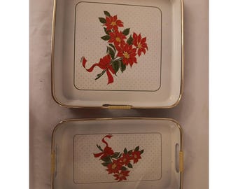 2 Bandejas navideñas vintage de flor de Pascua de plástico duro con diseño de princesa