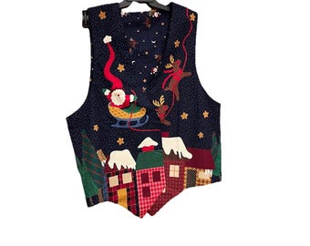 Handmade Vintage Christmas Scenery Open Cotton Vest Women's Size Large