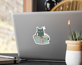 Literary Cat Vinyl Decal | How To Kill a Mockingbird | Cute Cat Reader Sticker for Book Lovers | Gift for Bookworms