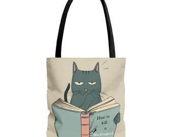 How To Kill a Mockingbird Cat Tote Bag | Tan Background | Bookworm Gift Idea | Book Lovers Tote | Great for Students