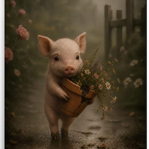 Verhalenboek Knorretje Kwekerij Print: Moody Woodland Animal Art, Rainy Day Knorretje (8 x 10" poster)