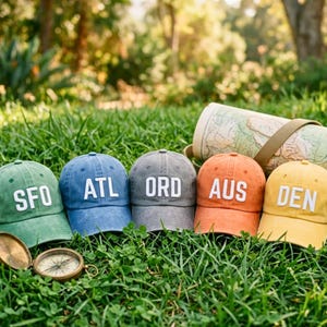 Custom Embroidered Airport Code Baseball Hat: Personalized City Zip Cap Gift