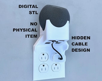 Soporte de pared para HomePod Mini (STL) / Toma de corriente doble / Gestión de cables oculta (Descarga digital)