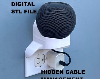 Soporte de pared HomePod Mini STL para toma de corriente doble horizontal - Gestión de cables oculta (Descarga digital)