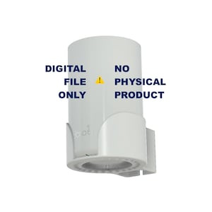 Może przedstawiać: Białe, cylindryczne urządzenie ścienne z okrągłą podstawą i małą ikoną ostrzegawczą. Tekst DIGITAL FILE ONLY NO PHYSICAL PRODUCT jest nadrukowany w kolorze ciemnoniebieskim na środku obiektu, co wskazuje na produkt w formie cyfrowej.