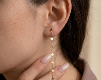 Long Chain Star Threader Earrings, Gold Star Chain Earrings, Star Drop Earrings, Celestial Earrings, Bridal Earrings, Mom Gift, Gift for her