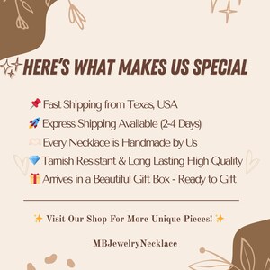 May include: A promotional graphic with text that reads "HERE'S WHAT MAKES US SPECIAL." The text is on a beige background with brown decorative shapes and floral accents. The text also includes "Visit Our Shop For More Unique Pieces!" and "MBJewelryNecklace."