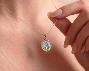Enamel Mountain Necklace, Gold Mountain Coin Necklace, Travel Necklace, Acotar Necklace, Nature Necklace, Outdoor Lover Gift, Hiking Gifts