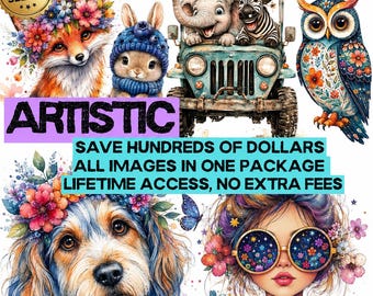 Pacchetto completo di oltre 120 elementi per l'intero negozio - Intera collezione di clipart - Download digitale stampabile per junk journal e papercraft ad acquerello