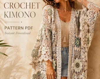 Pacchetto di modelli per kimono, maglioni e abiti da spiaggia all'uncinetto in stile boho (3 PDF) (Download digitale)