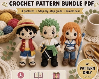 Pacchetto di schemi per bambole amigurumi anime all'uncinetto (3 in 1 PDF) bundle anime Digital Download
