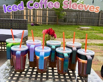 Iced Coffee Cup Sleeve with Handle | Dunkin'/Starbucks Compatible | 3D Printed PETG Drink Holder