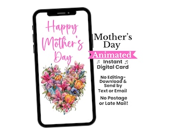 Tarjeta electrónica animada para el Día de la Madre, compatible con dispositivos móviles (descarga digital)