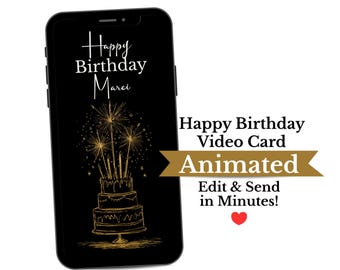 Tarjeta de cumpleaños animada personalizada para móvil, plantilla de saludos en video editable, descarga digital de Canva