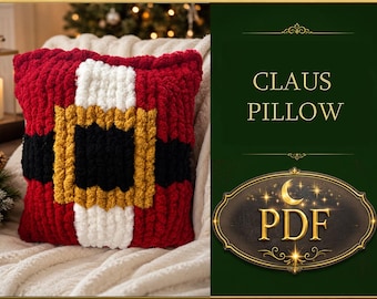 Chunky Knit Claus Pillow Pattern | Santa Suit Holiday Cushion DIY (Digital Download)