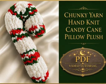 Chunky Yarn Candy Cane Plush Pillow