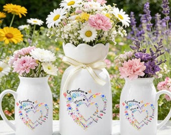 Personalized Mom Grandma Heart Flower Vase, Mother's Day Gift Vase with kids Names, Family Birth Flower Vase, Mom and Nana Generations Gift