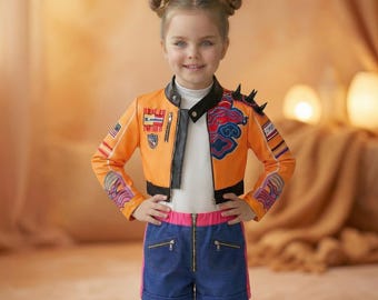 Kpop Demon Hunters Girls Costume Set | Orange Jacket and Shorts for Dance & Cosplay