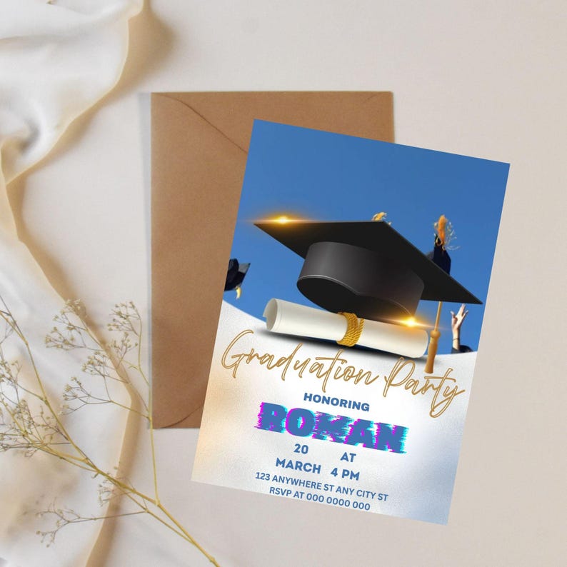 Graduation Party Invitation 2026, Class of 2026 Announcement, Blue Grad ...