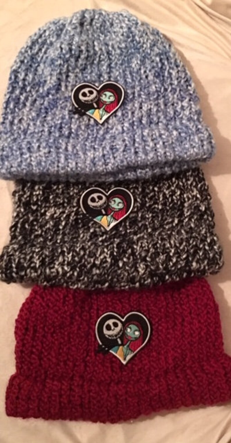 Beanie with Jack Skellington and Sally in a Heart